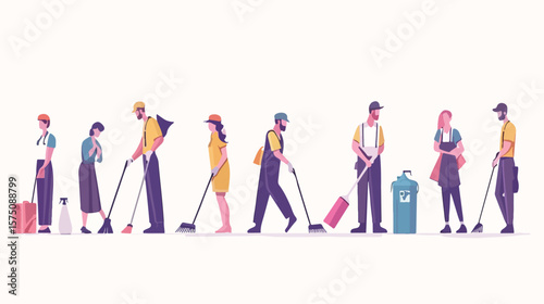 Professional Cleaning Service Team in Uniform at Work