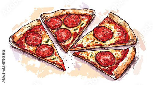 Hand-drawn Colorful Pepperoni Slices Sketch Illustration