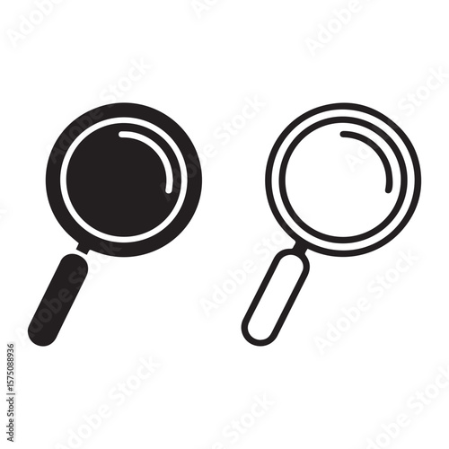 Search symbol magnifying glass in silhouette and thin line illustration