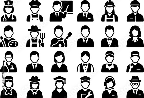 Collection of diverse professional occupation icons representing various careers and jobs in a clean and modern graphic design style