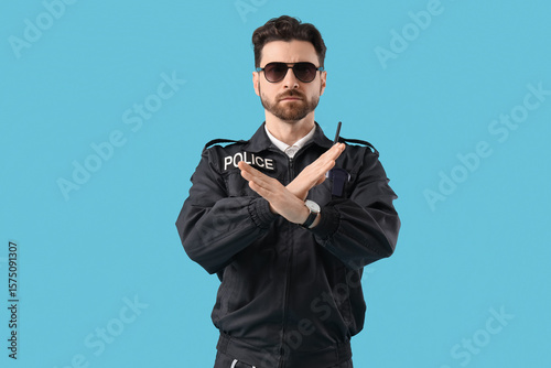 Male police officer showing...