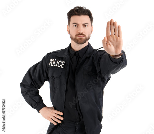 Male police officer showing...