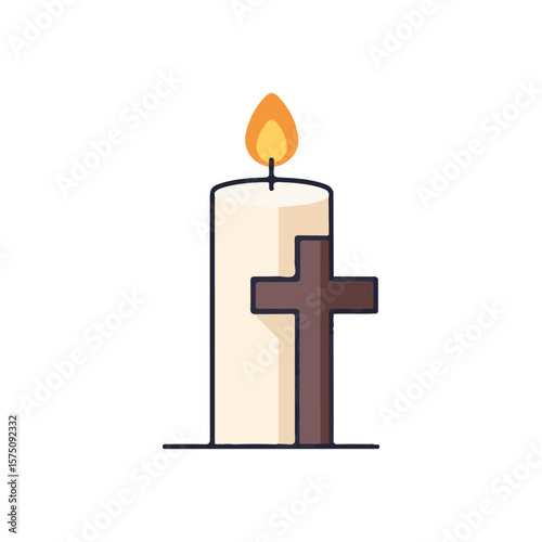 Cross Candle icon – Altar and Church Candles flat Vector illustration