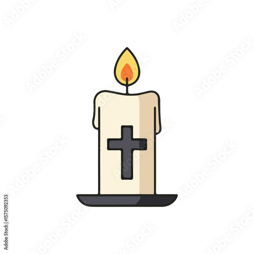 Cross Candle icon – Altar and Church Candles flat Vector illustration