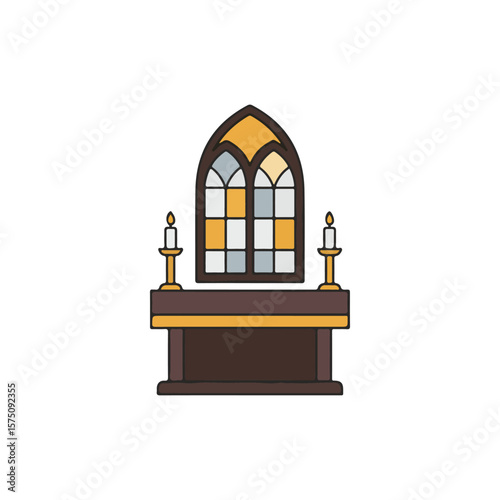Gothic Church Altar with Candles icon – Church Altar and Candles flat Vector illustration