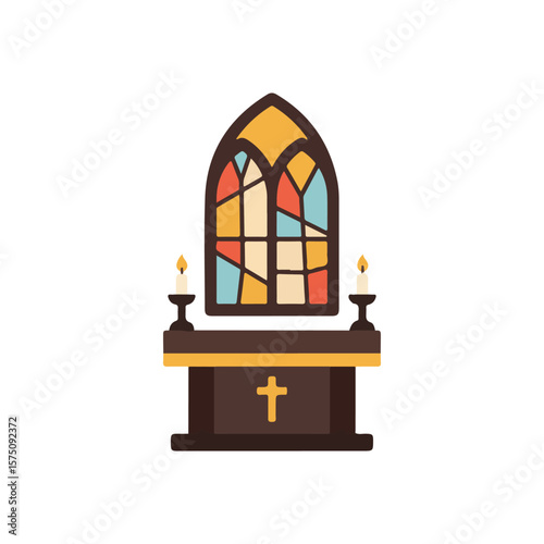 Gothic Church Altar with Candles icon – Church Altar and Candles flat Vector illustration