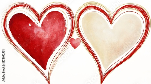 Watercolor Hearts: Romantic Red and Beige Love Illustration