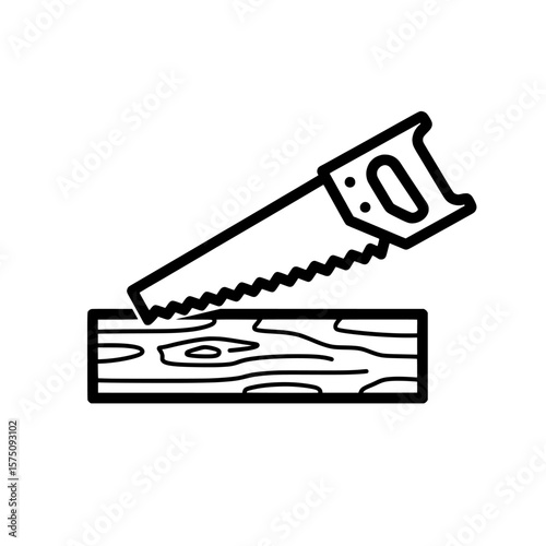 Hand saw cutting through a wooden log in a minimalist style