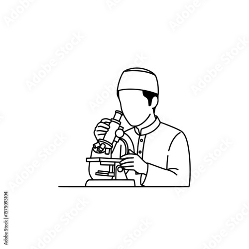 Scientist using microscope for research and discovery in laboratory
