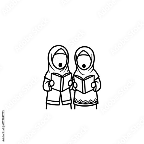 Two women reading books in traditional attire