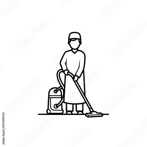 Housekeeper holding vacuum cleaner in professional attire