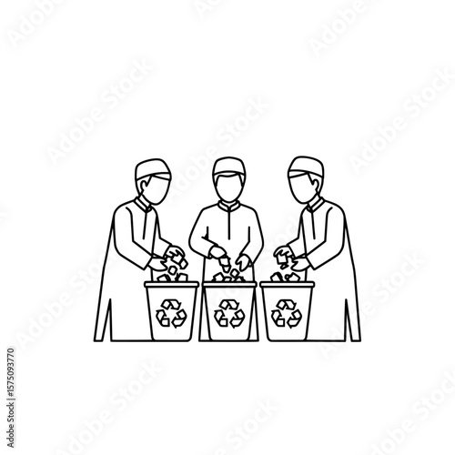 People sorting recyclable waste at collection bins