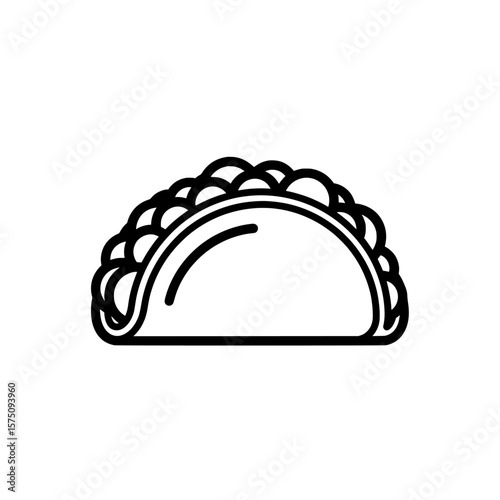 Taco food icon with detailed shell and simple line art style