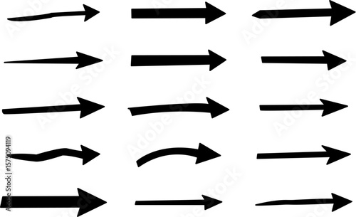 手書き矢印セット 白黒　ベクター