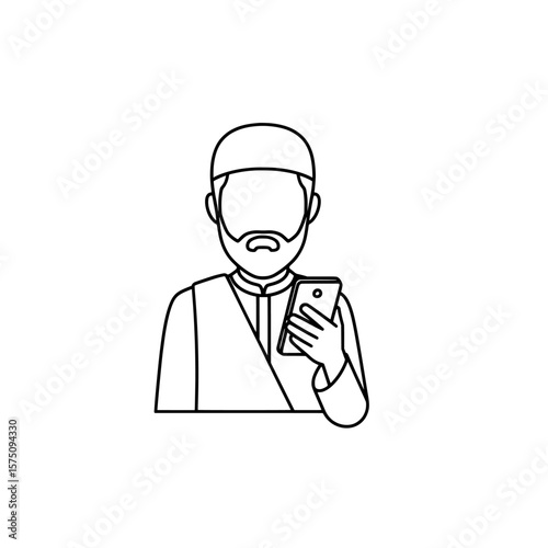 Person holding smartphone in simple outline style
