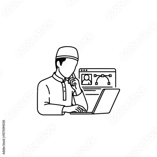 Person working on laptop for video call setup and editing