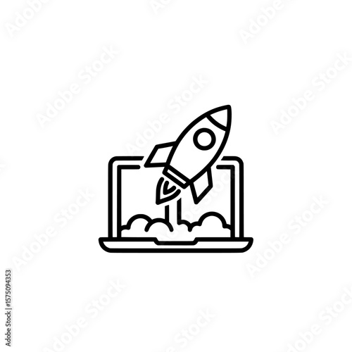 Rocket launching from a laptop in a modern minimalist style