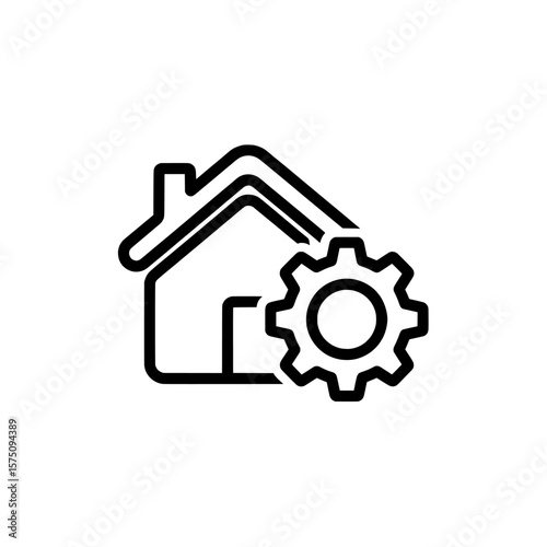 Home maintenance and settings concept with house and gear symbols