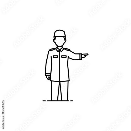 Man in uniform gesturing with hand for direction