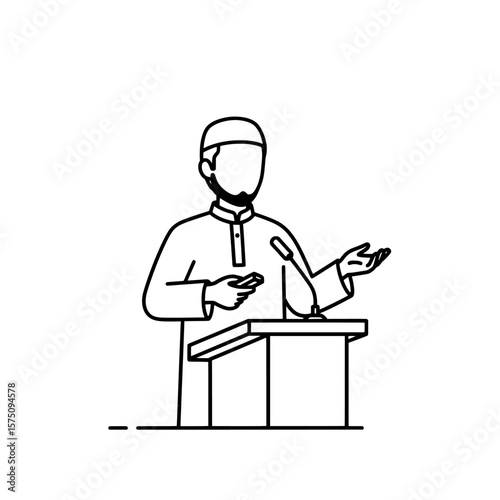 Person presenting at podium with hands raised for emphasis