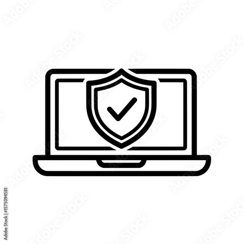 Secure laptop with shield symbol for online protection and safety
