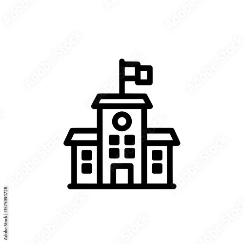 School building with flag symbolizing education and learning