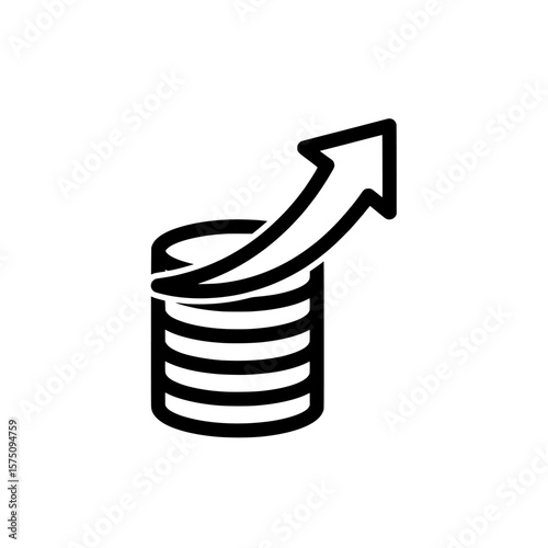Coin stack with upward arrow indicating growth and investment trends