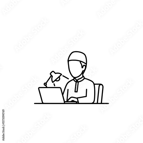 Person working at a desk with a laptop and lamp for productivity
