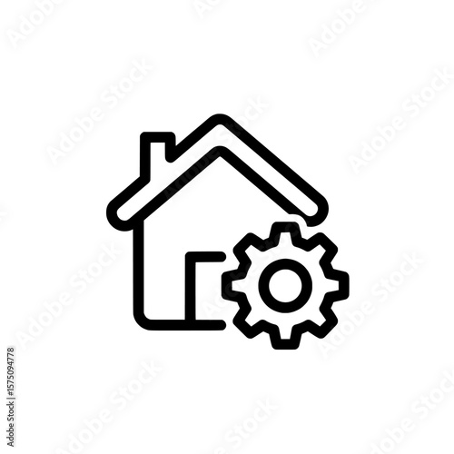 House with gear symbol representing home improvement and renovation