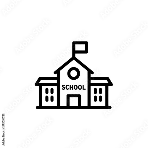 Simple school building with flag and windows for educational themes