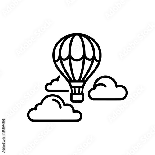 Hot air balloon floating above fluffy clouds