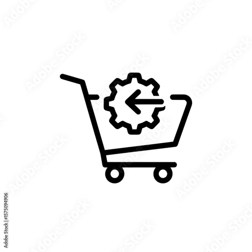 Shopping cart with gear icon representing online purchasing and customization