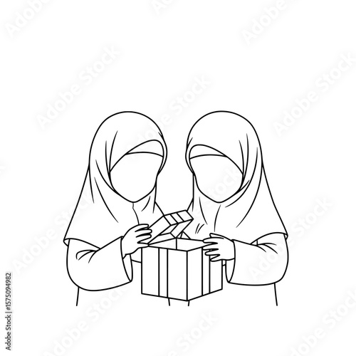 Two girls opening a gift together during a celebration