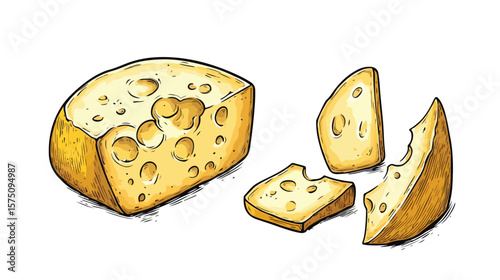 Bright Yellow Cheese Whole and Sliced Pieces for Recipes
