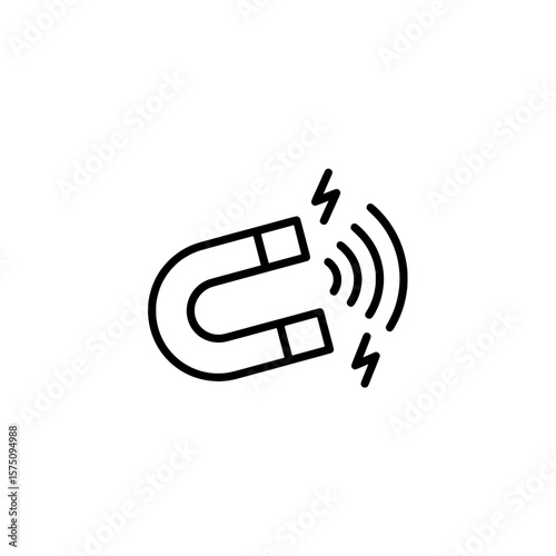 Magnet attracting metal objects with waves and spark symbols