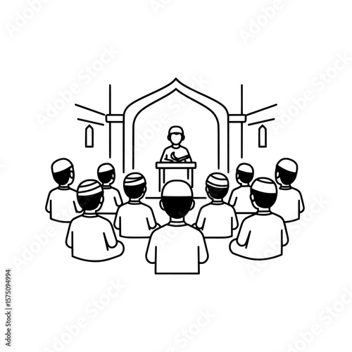 Audience listening to speaker in religious gathering setting with simplistic style