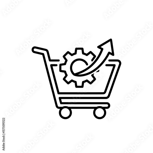 Shopping cart with gear and upward arrow for e-commerce