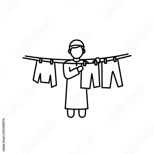 Person hanging laundry on a clothesline in a simple and minimal style