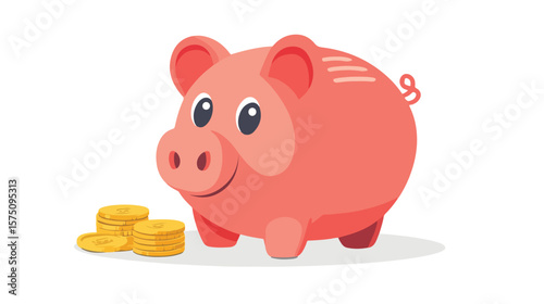 Modern Piggy Bank and Coin Vector Illustration