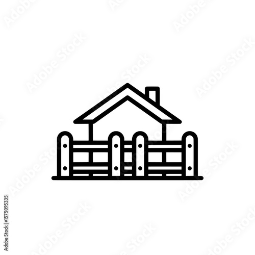 Simple house with fence in minimal black and white style