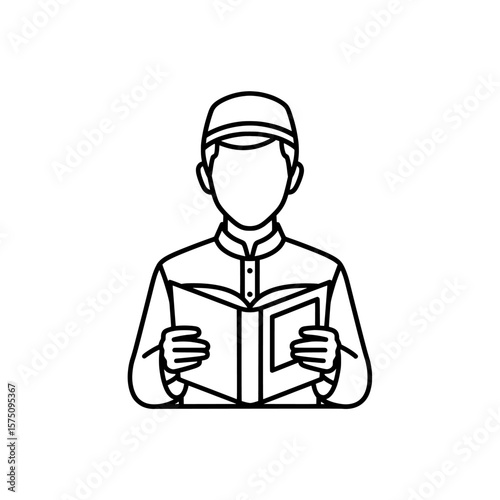 Person reading book with traditional clothing in minimal style