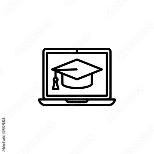 Laptop with graduation cap symbolizing online education and learning