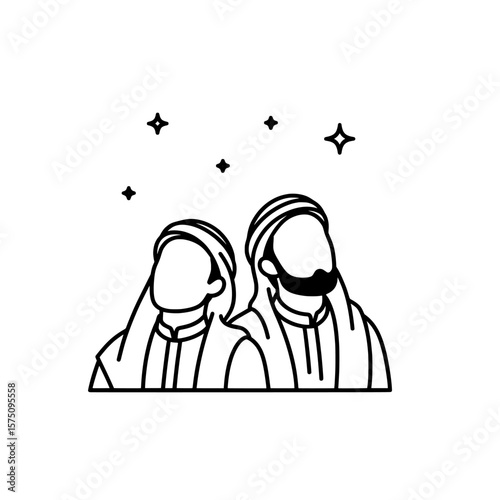 Two people gazing at the night sky with stars above