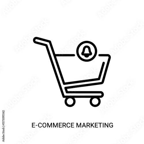 Shopping cart icon with notification symbol for online retail marketing