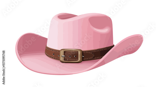Stylish Pink Cowboy Hat with Brown Band and Metal Buckle