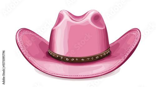 Pink Cowboy Hat with Stitched Detail Flat Vector