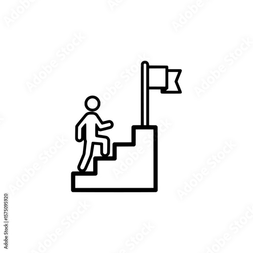 Person climbing stairs towards a flag as a symbol of achievement