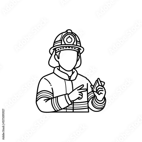 Firefighter showing safety measures and equipment for emergency situations
