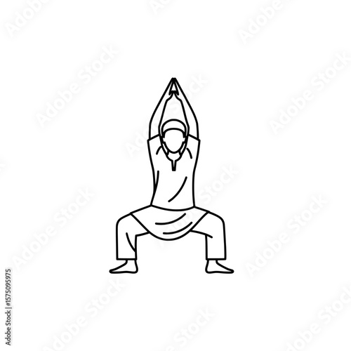 Person practicing yoga in a standing pose with arms raised