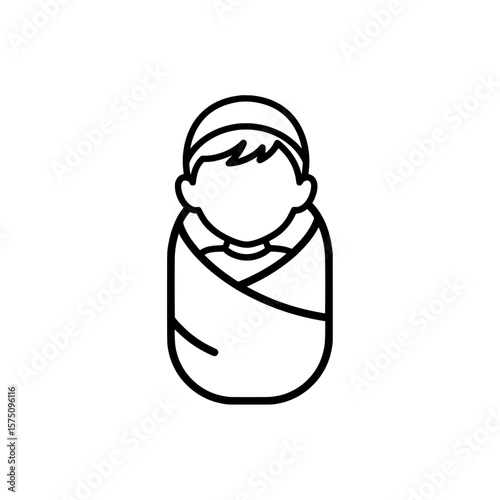 Simple outline of a wrapped newborn baby in a cozy blanket